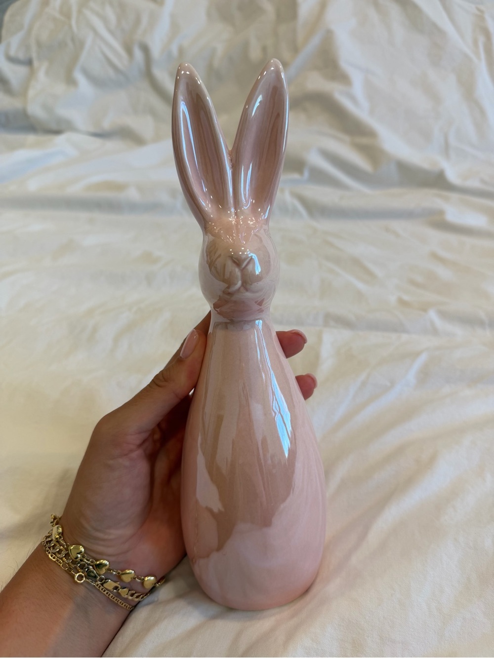 Glossy Pink Ceramic Bunny Figurine